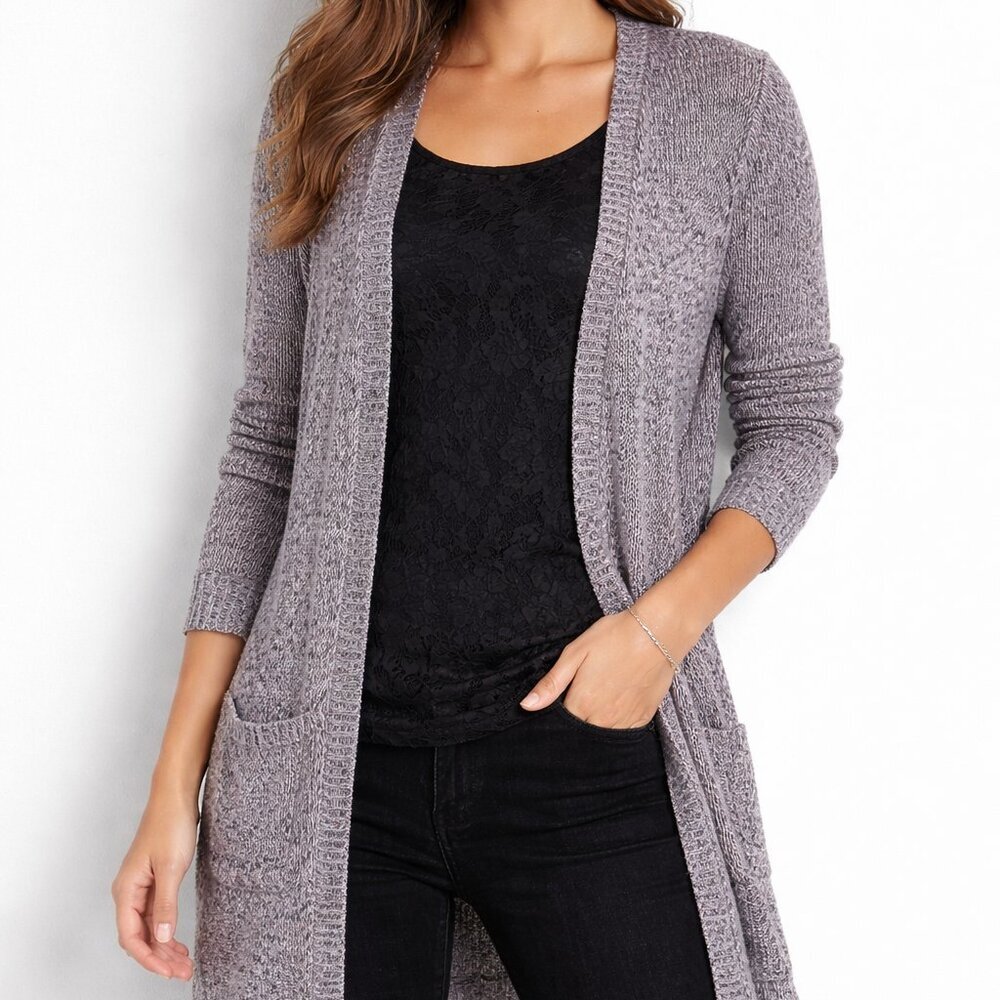Travel Smith Long Sleeve Layering Purple Black Medium Knit Cardigan